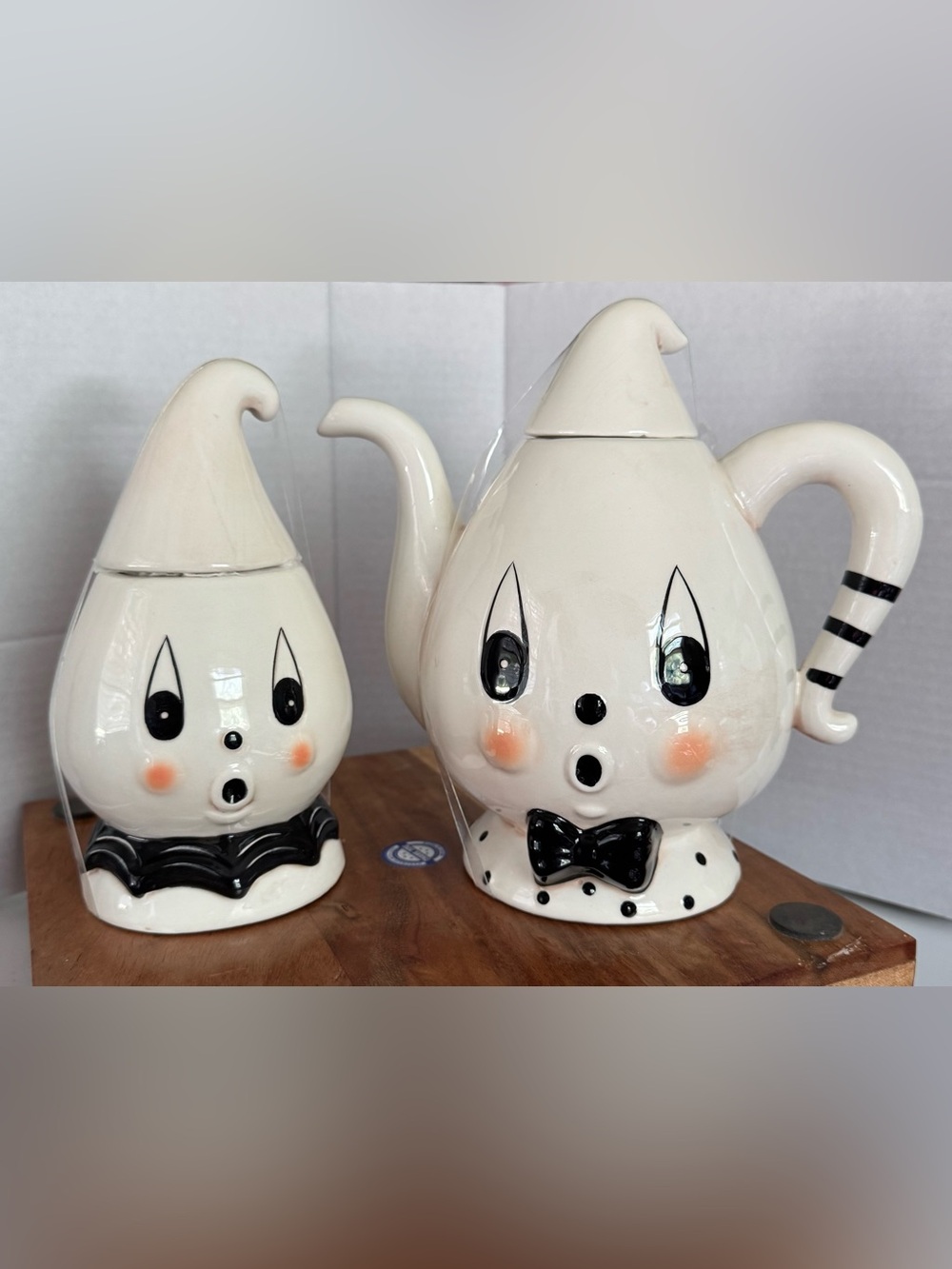 New! Johanna Parker Halloween Gus Ghost Teapot & sugar bowl canister